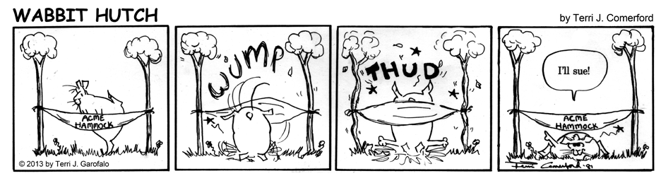 My first attempt at comics was Wabbit Hutch. Here's a high school rendition with Pudgy, the fat rabbit.